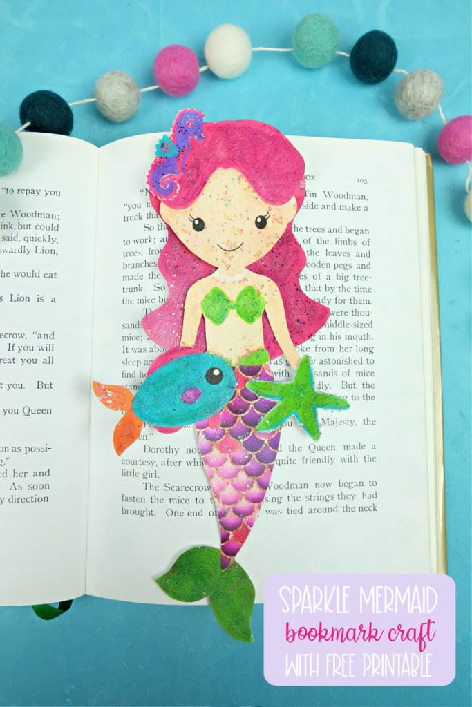 Looking for a fun mermaid craft with kids? Use our Free Sparkle Mermaid Bookmark Printable and easy step by step instructions for some easy crafting fun with kids! #MermaidCrafts #mermaids #Crafts #KidsCrafts #DIY #ModPodge #Printable #FreePrintable #MermaidPrintable
