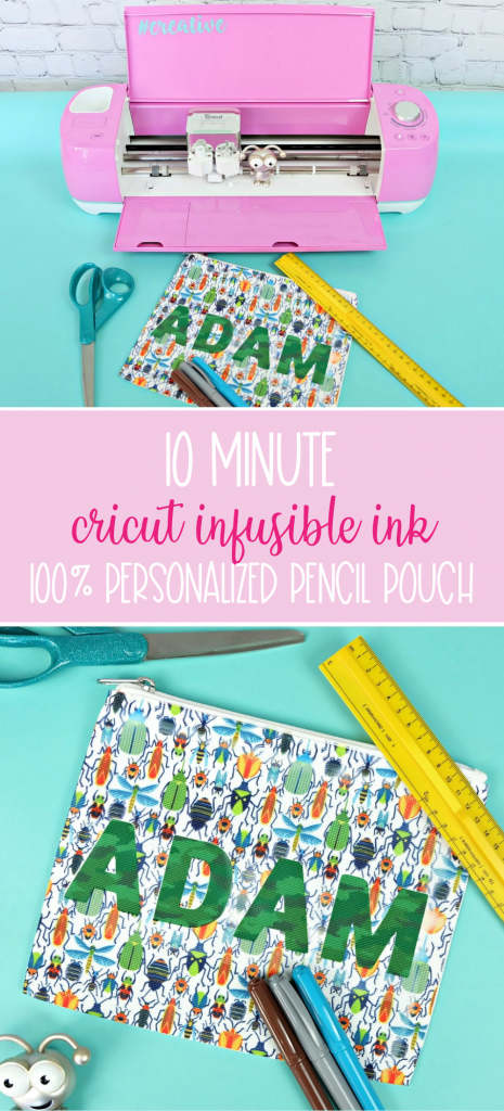 Send your kids back to school in style with a super fun 10 minute DIY project! This Cricut Infusible Ink Pencil Pouch is so easy to make with your Cricut Maker or Cricut Explore! Customize it with your child's favorite pattern of Infusible Ink and their name for a handmade back to school supply they'll love! #Cricut #InfusibleInk #BackToSchool #DIYBackToSchool #PencilPouch #handmade #DIYSchoolSupplies #CricutMade #CricutCreated #CricutCrafts