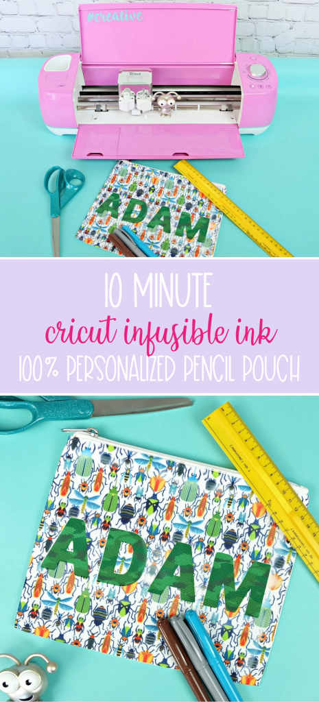 Send your kids back to school in style with a super fun 10 minute DIY project! This Cricut Infusible Ink Pencil Pouch is so easy to make with your Cricut Maker or Cricut Explore! Customize it with your child's favorite pattern of Infusible Ink and their name for a handmade back to school supply they'll love! #Cricut #InfusibleInk #BackToSchool #DIYBackToSchool #PencilPouch #handmade #DIYSchoolSupplies #CricutMade #CricutCreated #CricutCrafts