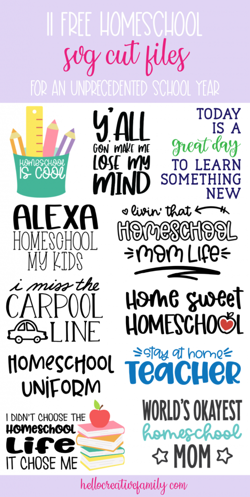 Have homeschooling on the brain? You're not alone! We're sharing 11 Free Homeschool SVG Cut Files perfect for making homeschool crafts and gear using your Cricut or Silhouette! Great for back to school crafts! #Homeschool #homeschooling #Crafts #Cricut #Silhouette #CricutMade #CricutCrafts #CricutCreated #HTV #DIYShirts