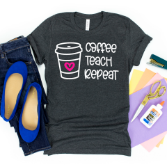 Download 13 free teacher cut files including a Coffee Teach Repeat SVG File! Cut these designs with your Cricut or Silhouette for handmade teacher appreciation gifts, teacher Christmas gifts and end of the school year gifts! #Teacher #TeacherAppreciation #Cricut #CricutMade #CricutCreated #Silhouette #TeacherGift