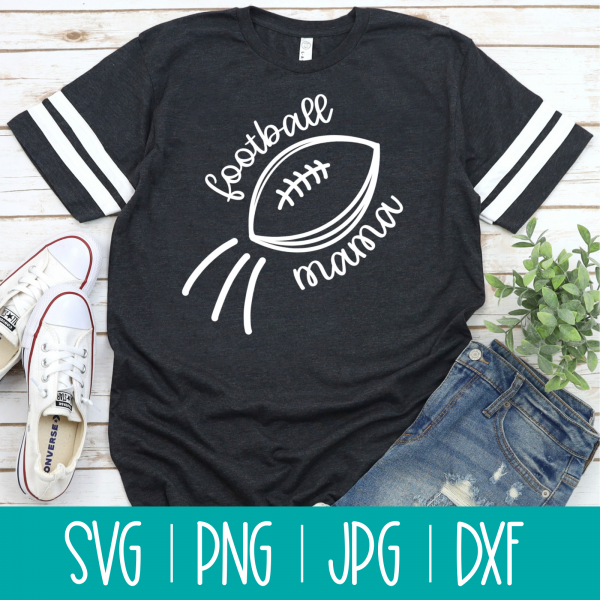 Shout it loud and proud Football Mama! Use this fun cut file with your Cricut or Silhouette for DIY shirts, mugs, bags and more! Perfect for proud football moms to wear on game day! #CricutMaker #CricutMade #CricutCreated #Silhouette #SilhouetteCameo #Football #CutFiles #SVGFiles #FootballCrafts