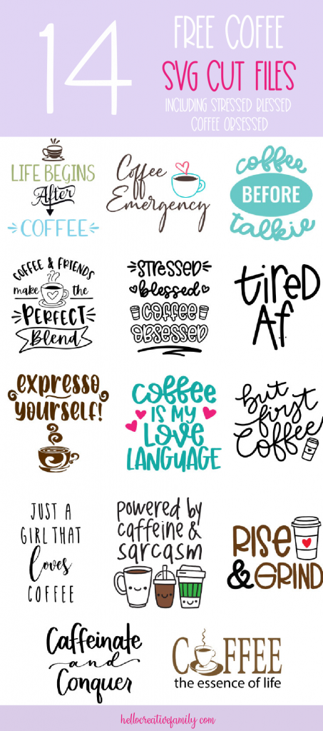 We're sharing 14 Free Coffee SVG Files! Use these cut files to make handmade gifts for coffee lovers including mugs, shirts, tote bags and more using your Cricut or Silhouette! #Coffee #CoffeeLover #SVG #CutFile #FreeSVG #Cricut #Silhouette #CricutCreated
