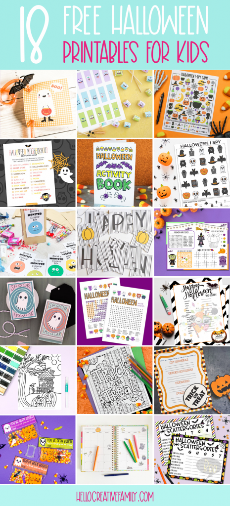 Get ready for some Halloween fun with 18 free Halloween Printables including a Halloween Activity Placemat! Download these kids activities and print them all! These activity sheets are perfect for homeschooling and Halloween parties! #Halloween #printables #Activities #kidsactivities #activitysheet #homeschooling #homeschool #wordsearch #coloring 