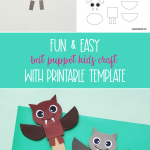 This fun and easy DIY bat puppet comes with a free printable template! Perfect for an enrichment project for grade 1 and 2 science on bats! Great for homeschool curriculum or Halloween fun! #Bats #Printable #kidscrafts #handmade #crafts #Papercrafts #homeschool #science #grade1 #grade2
