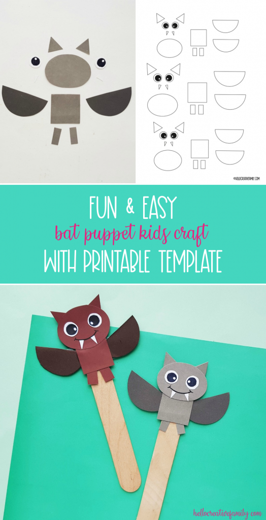 This fun and easy DIY bat puppet comes with a free printable template! Perfect for an enrichment project for  grade 1 and 2 science on bats! Great for homeschool curriculum or Halloween fun! #Bats #Printable #kidscrafts #handmade #crafts #Papercrafts #homeschool #science #grade1 #grade2