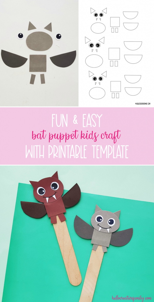 This fun and easy DIY bat puppet comes with a free printable template! Perfect for an enrichment project for  grade 1 and 2 science on bats! Great for homeschool curriculum or Halloween fun! #Bats #Printable #kidscrafts #handmade #crafts #Papercrafts #homeschool #science #grade1 #grade2