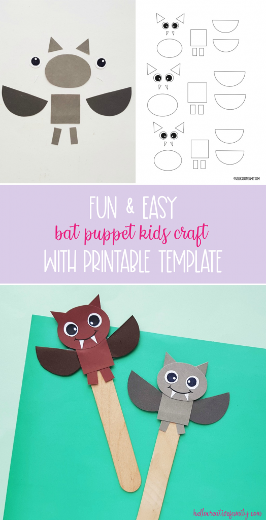 This fun and easy DIY bat puppet comes with a free printable template! Perfect for an enrichment project for grade 1 and 2 science on bats! Great for homeschool curriculum or Halloween fun! #Bats #Printable #kidscrafts #handmade #crafts #Papercrafts #homeschool #science #grade1 #grade2