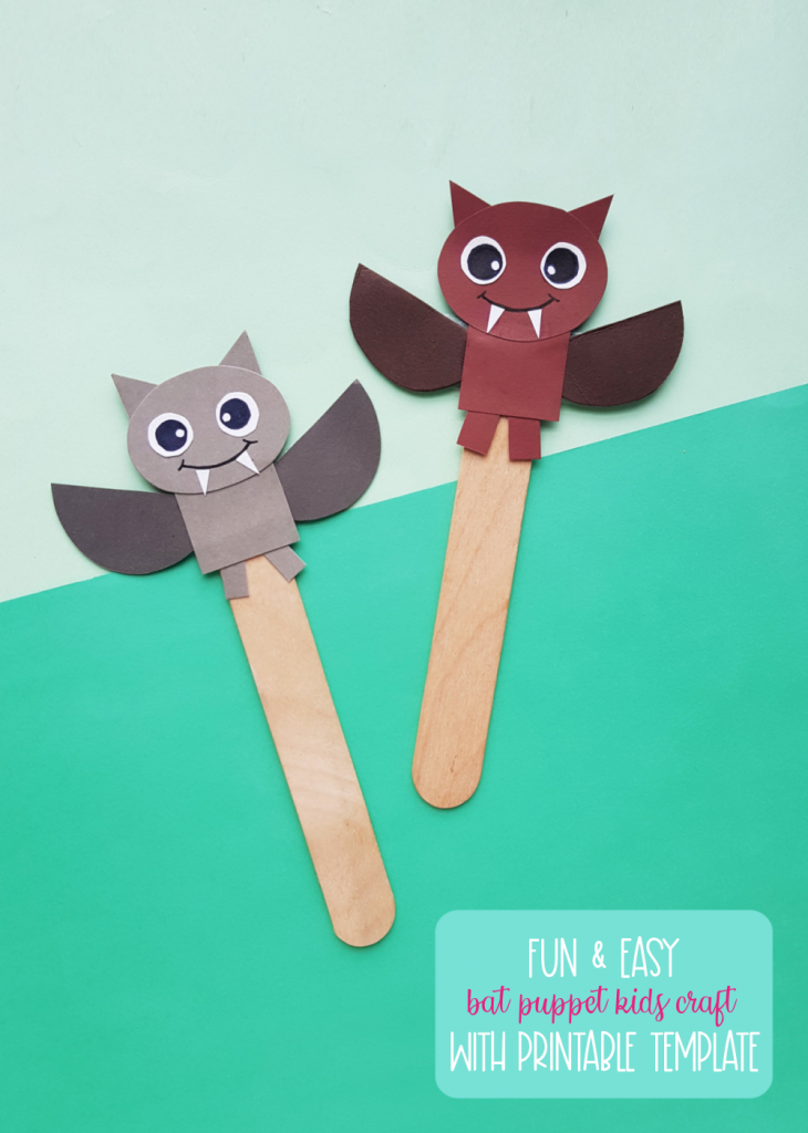 This fun and easy DIY bat puppet comes with a free printable template! Perfect for an enrichment project for  grade 1 and 2 science on bats! Great for homeschool curriculum or Halloween fun! #Bats #Printable #kidscrafts #handmade #crafts #Papercrafts #homeschool #science #grade1 #grade2