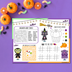 Get ready for some Halloween fun with 18 free Halloween Printables including a Halloween Activity Placemat! Download these kids activities and print them all! These activity sheets are perfect for homeschooling and Halloween parties! #Halloween #printables #Activities #kidsactivities #activitysheet #homeschooling #homeschool #wordsearch #coloring