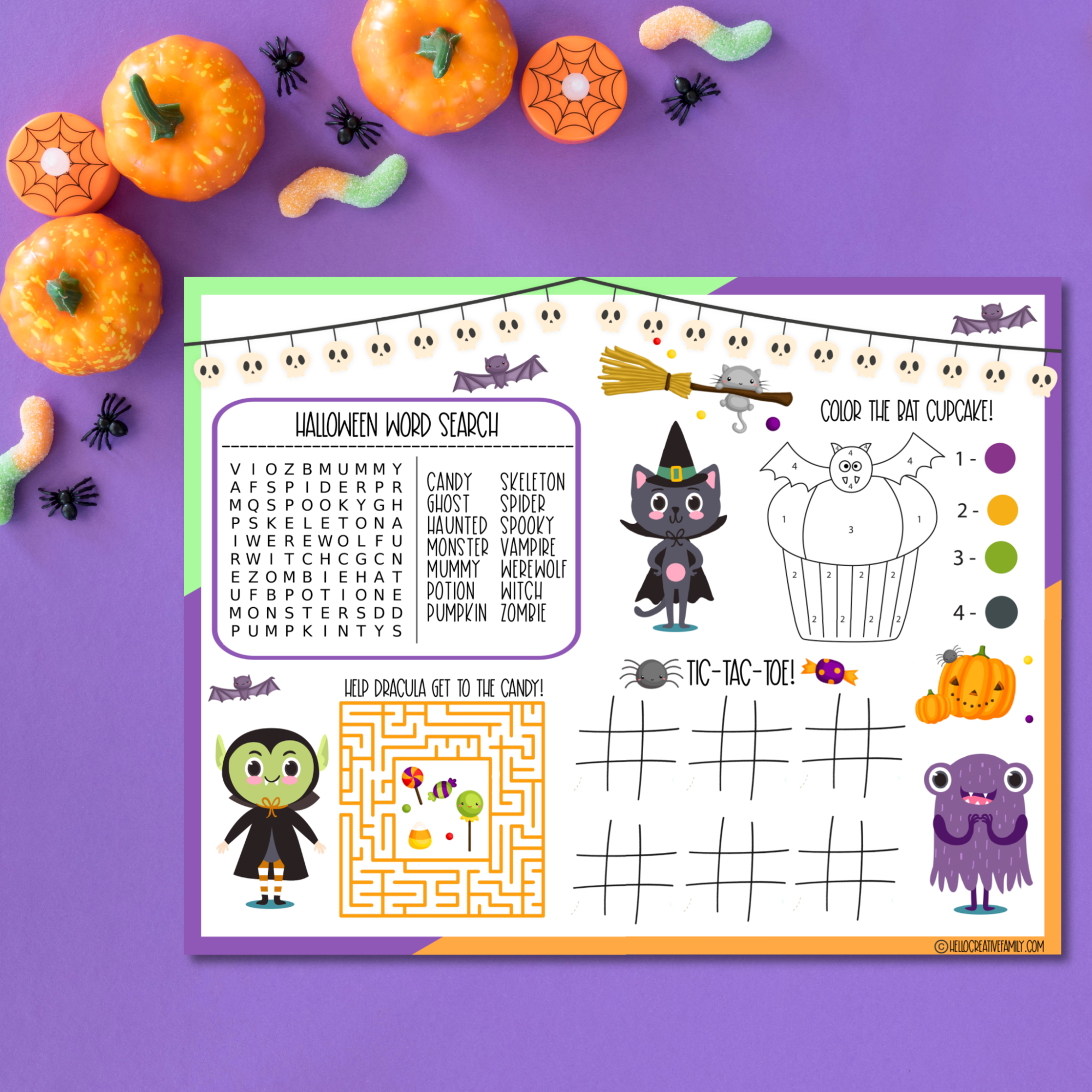 INSTANT DOWNLOAD Activity Placemat Counting Children Coloring SAHM Kids Coloring Pages Reading Halloween Party Activities for Kids