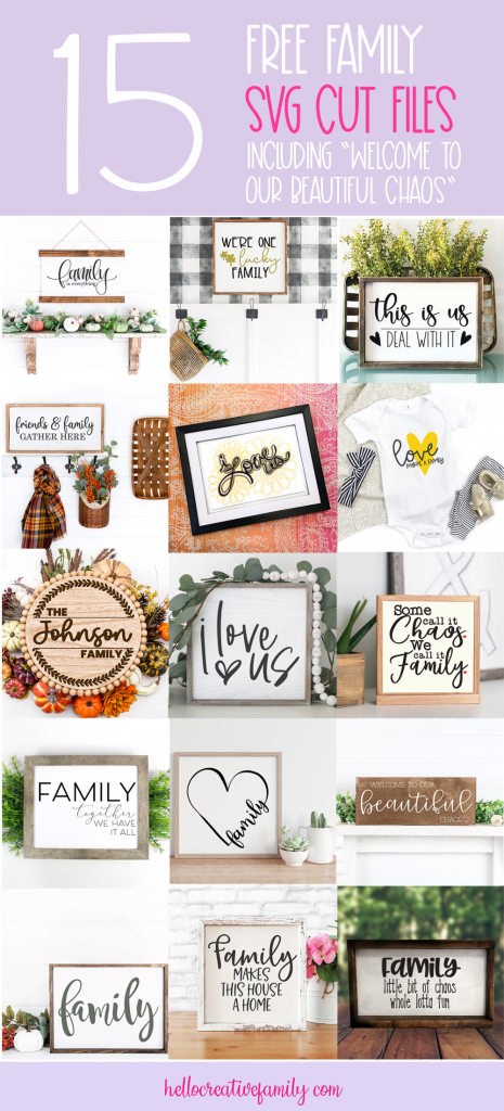 Make beautiful handmade gifts for family with 15 free family themed SVG files from your favorite craft bloggers. Use these cut files with your Cricut Maker, Cricut Explore, Silhouette Cameo or other electronic cutting machines to make beautiful family signs and more. #Crafts #handmadegifts #DIY #FamilySign #Family #SVGFiles #CricutCreated #CricutMade #CutFiles #FreeCutFiles #FreeSVG #farmhousedecor