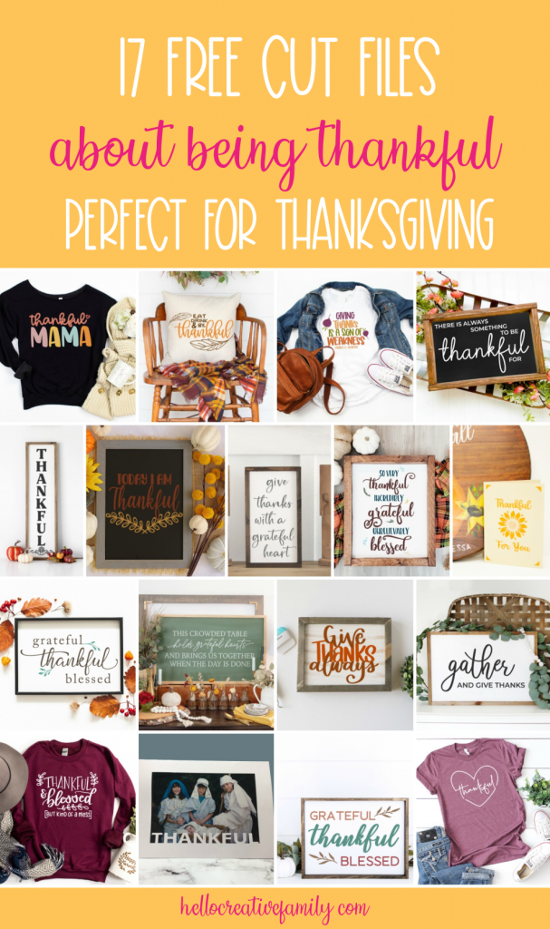 We're sharing 17 free cut files that are all about being thankful including a Thankful Mama SVG File! Perfect for Thanksgiving or anytime you want to show a bit of gratitude! These cut files can be used for crafting with your Cricut Maker, Cricut Explore, Cricut Joy or Silhouette Cameo! #Thankful #ThankfulMama #CutFile #SVG #FreeSVG #Thanksgiving #CricutCrafts #Handmade #mom #momlife