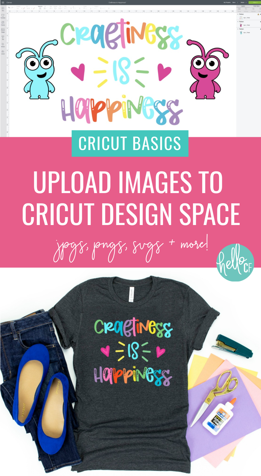 Are you a Cricut Beginner? Check out Hello Creative Family's Cricut Basics series! This free lesson will teach you how to upload cut files to Cricut Design Space including jpgs, svg files, pngs and more! Learn to use your Cricut like a pro! #CricutCreated #CricutMade #Cricut #CricutTutorial #CricutDesignSpace #Crafting #Tutorial