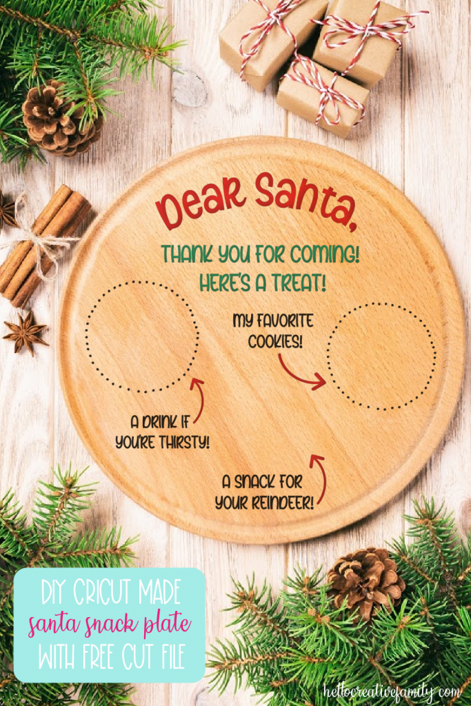 Make a DIY Santa Snack Plate using your Cricut Maker, Cricut Explore Air or Cricut Joy! This adorable project comes with a free SVG cut file along with step by step instructions! This DIY Santa Plate makes a fun and easy handmade Cricut Christmas gift idea! #CricutChristmas #Handmade #CricutMade #CricutCreated #ChristmasGift #ChristmasCraft #Christmas #SantaPlate #Santa #SantaCrafts
