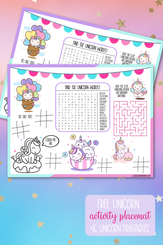 Let the magic begin! Find 16 free unicorn printables including a unicorn activity placemat that is perfect for unicorn birthday parties! The ultimate printable collection for unicorn lovers! #UnicornCrafts #Crafts #Printables #FreePrintables #Sparkles #Rainbow #Homeschool #unicornparty #unicornbirthday