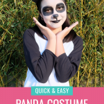 Looking for a last minute Halloween Costume Idea? This DIY Panda Costume takes 10 minutes to throw together and costs $10 or under to make! It can easily be worn by teens, tweens, parents or kids and all the pieces are reusable! Happy Halloween! #Halloween #HalloweenCostume #TeenCostume #TweenCostume #ParentCostume #DIYCostume #Panda #PandaCostume #handmade #EasyCostume #10minuteproject