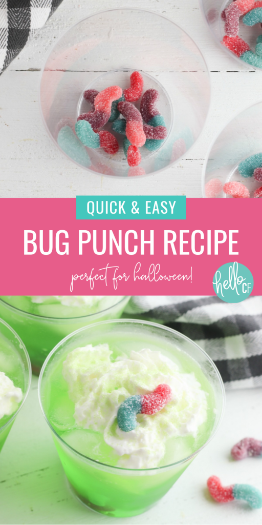 Make your Halloween extra special with this delicious Bug Punch Halloween Drink Recipe! Kids will love this sweet and sour mocktail! Perfect for Halloween parties! #Mocktail #halloween #punch #HalloweenPunch #GummyCandy #bugparty #HalloweenParty #DrinkRecipe #KidsDrinks #GreenFood #GreenDrinks