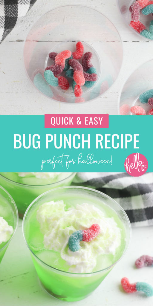Make your Halloween extra special with this delicious Bug Punch Halloween Drink Recipe! Kids will love this sweet and sour mocktail! Perfect for Halloween parties! #Mocktail #halloween #punch #HalloweenPunch #GummyCandy #bugparty #HalloweenParty #DrinkRecipe #KidsDrinks #GreenFood #GreenDrinks