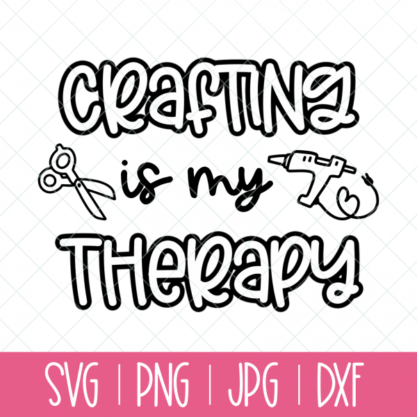 Crafting makes me super happy. DIY an awesome craft project with this Crafting Is My Therapy SVG Cut File! Use with your Cricut, Silhouette or other electronic cutting machine to make DIY shirts, mugs, tote bags and more! #Crafting #CraftingIsMyTherapy #Cricut #Silhouette #CricutMaker #CricutExplore #CuttingMachine #CricutCrafts #DIYShirt #SVG #SVGFile #CutFile