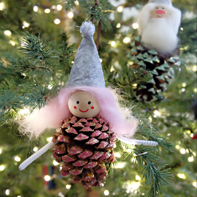 DIY Forest Gnome Pinecone Christmas  Ornaments