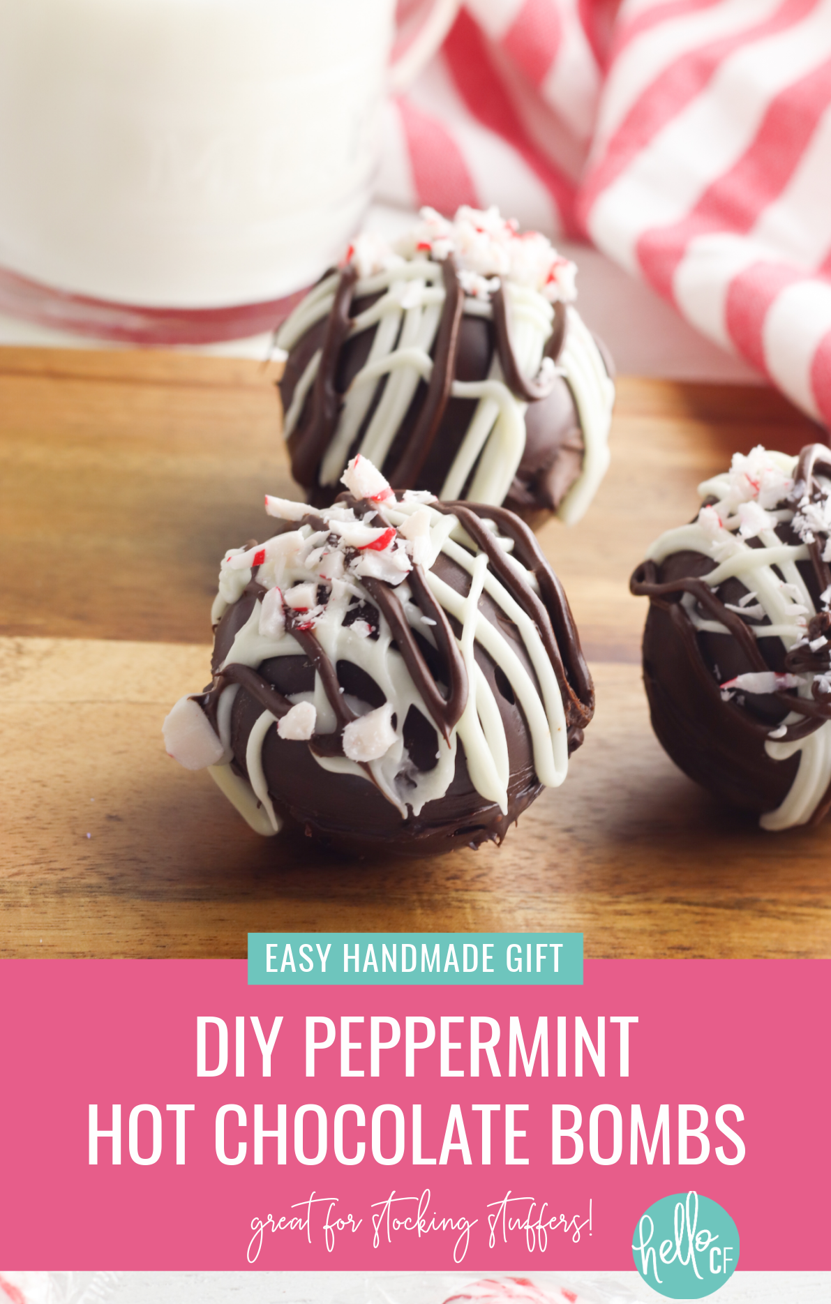 Learn how to make the best DIY Peppermint Hot Chocolate Bombs with this easy tutorial! This recipe is easy to make, fun to drink and makes a great handmade stocking stuffer or Christmas gift that everyone will love! Stuffed full of marshmallows, peppermint candy and hot chocolate goodness! #Peppermint #HotChocolate #Recipe #ChristmasRecipe #FoodGift #Handmade #handmadegiftidea
