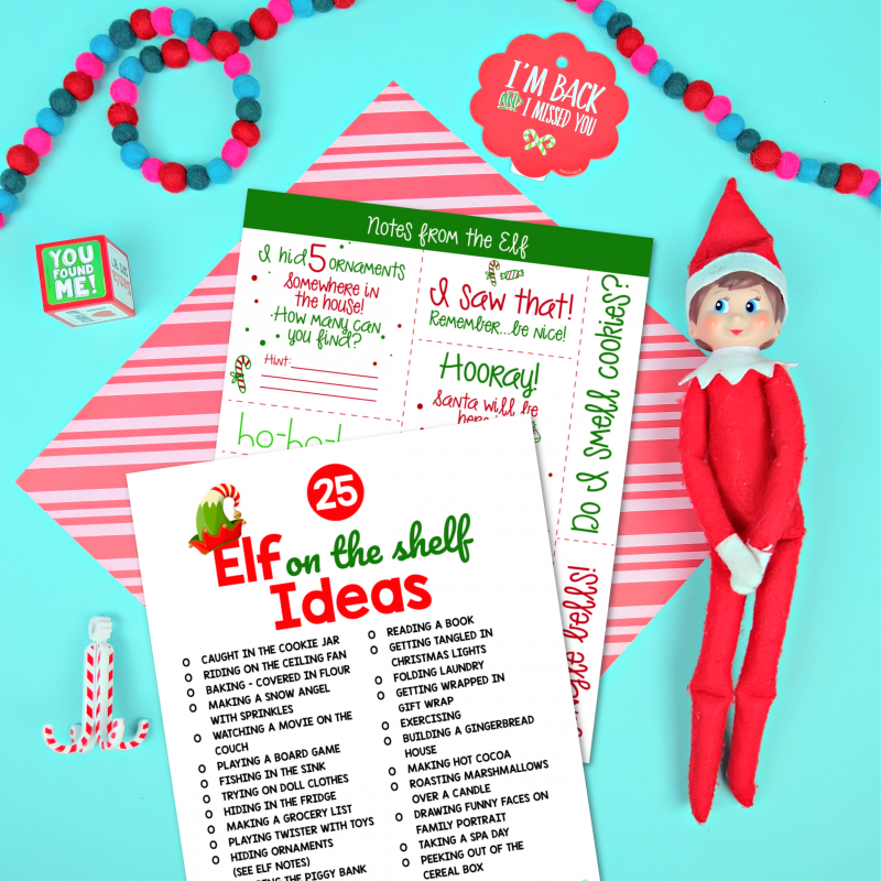 Stuck for ideas of where to hide your elf? Here are 25 fun and easy elf on the shelf ideas along with free printable elf on the shelf notes! Your kids will love the fun activities your Elf on the Shelf does each day, and you'll love not having to come up with new ideas this Christmas! #ElfOnTheShelf #Christmas #ChristmasPrintables #ElfIdeas #FreePrintables #ChristmasCrafting #HolidayFun #Elf