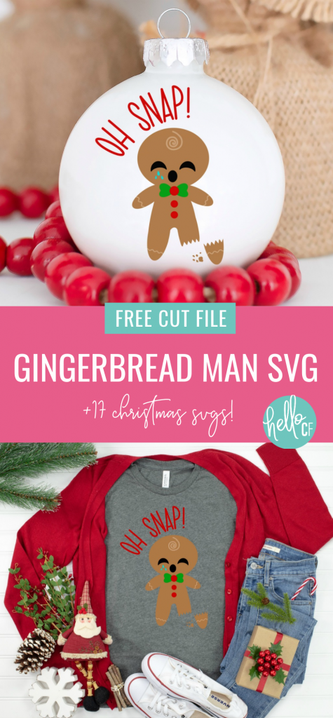 Download a free Oh Snap Gingerbread Man SVG File along with 17 free Christmas Ornament Cut Files! Use for Christmas crafting with your Cricut Maker, Cricut Explore Air, Cricut Joy or Silhouette Cameo to make handmade gifts for Christmas or DIY Ornaments to trim your Christmas tree! #ChristmasCrafting #ChristmasOrnaments #DIYOrnaments #DIYChristmas #ChristmasGnome #Gnome #SVGFiles #CutFilles #FreeSVG #CricutChristmas #CricutMade #CricutCreated