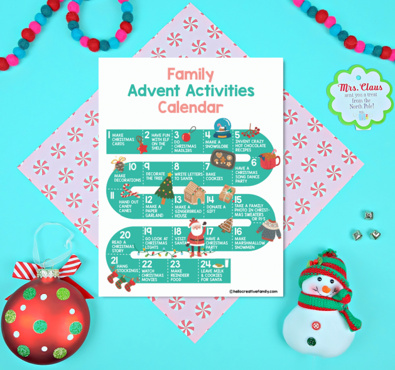 Free Family Advent Calendar  Printable With Blank and Filled In Versions