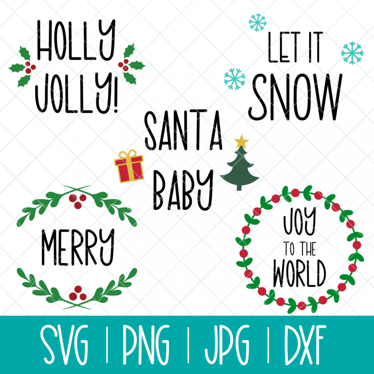Christmas Ornament Cut File Bundle- Includes Holly Jolly, Let It Snow, Merry, Joy To The World and Santa Baby