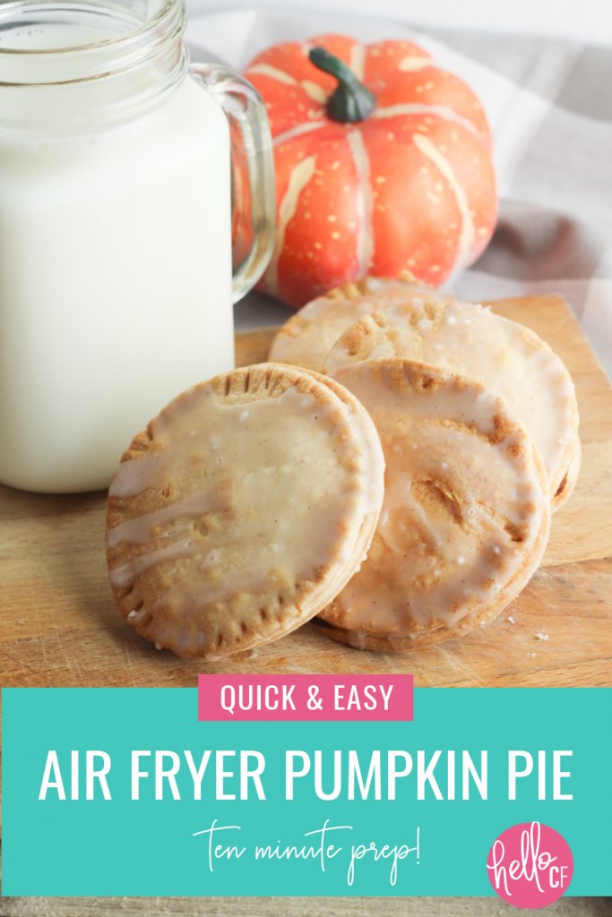 Make beautiful mini hand pies in minutes with this Air Fryer Pumpkin Pies Recipe! 10 minutes of prep is all it takes to make this delicious dessert that's perfect for Thanksgiving! #PumpkinPie #AirFryerRecipe #airfryer #recipe #autumn #fallrecipes #homemade #pie #pumpkin #pumpkinrecipe #pumpkinpie