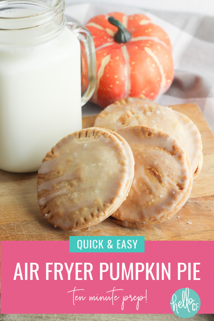 Make beautiful mini hand pies in minutes with this Air Fryer Pumpkin Pies Recipe! 10 minutes of prep is all it takes to make this delicious dessert that's perfect for Thanksgiving! #PumpkinPie #AirFryerRecipe #airfryer #recipe #autumn #fallrecipes #homemade #pie #pumpkin #pumpkinrecipe #pumpkinpie