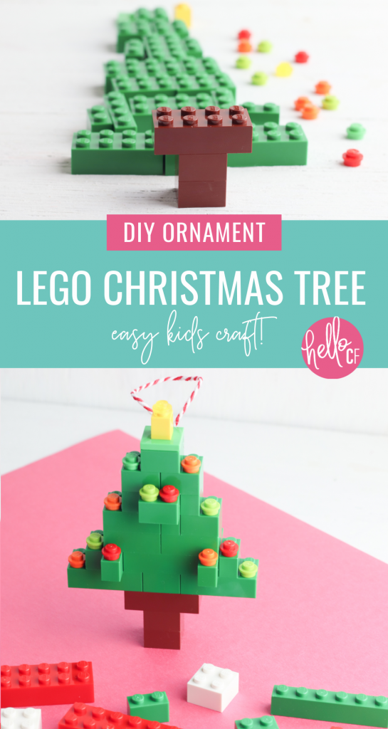 In this adorable kids craft project, you'll learn how to make a DIY Lego Christmas Tree Ornament! With step-by-step instructions and photos this is an easy Christmas craft your whole family will have fun with! #ChristmasCraft #ChristmasOrnament #ornament #lego #LegoChristmas #KidsCraft