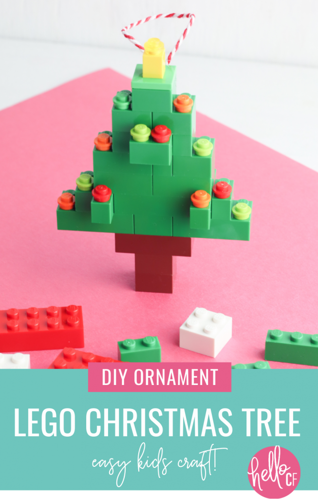 In this adorable kids craft project, you'll learn how to make a DIY Lego Christmas Tree Ornament! With step-by-step instructions and photos this is an easy Christmas craft your whole family will have fun with! #ChristmasCraft #ChristmasOrnament #ornament #lego #LegoChristmas #KidsCraft