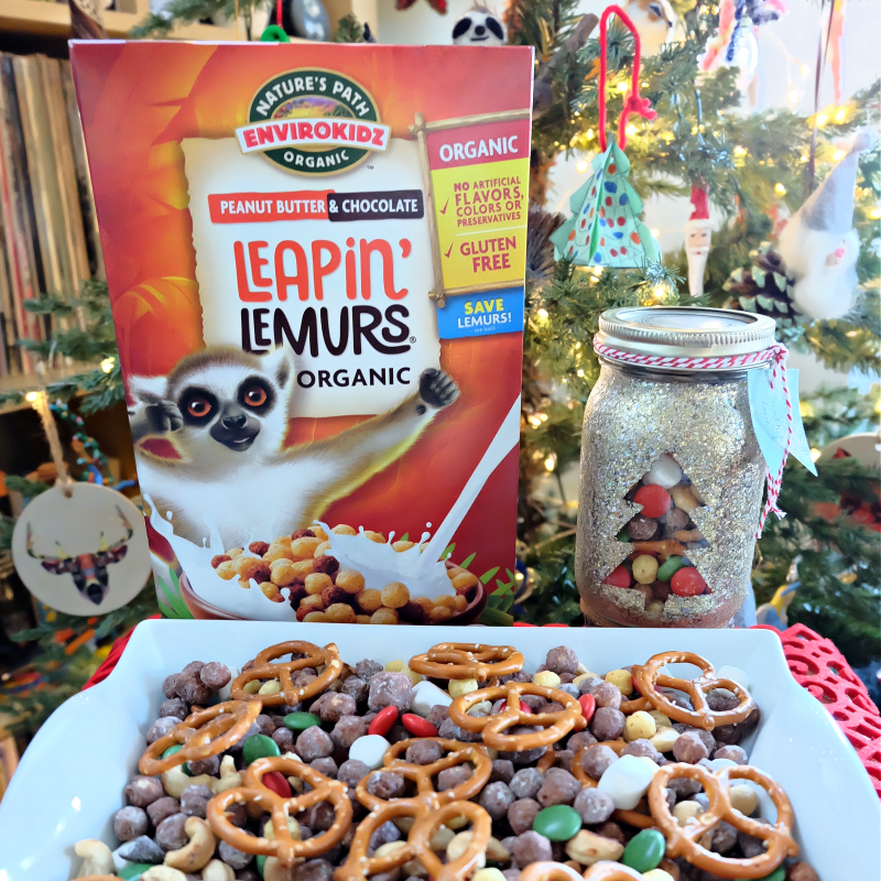 Christmas snack mix made with Leapin Lemurs Cereal.