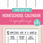Create a homeschool dry erase board for keeping track of weekly tasks and assignments with this Weekly Homeschool Calendar SVG File! Also includes 12 organization cut files to organize your life and home! #SVGFIles #CutFiles #FreeSVG #Organization #homeschool #life #newyear #goals #homeschoolmom
