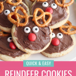 Get in the holiday spirit with some Christmas baking with kids! Use this Chocolate Reindeer Cookie Recipe to make Rudolph cookies to leave for Santa Claus! #Christmas #Santa #Reindeer #ChristmasCookies #Rudolph #ChocolateCookies #Christmasbaking #BakingWithKids #ChristmasBakingWithKids