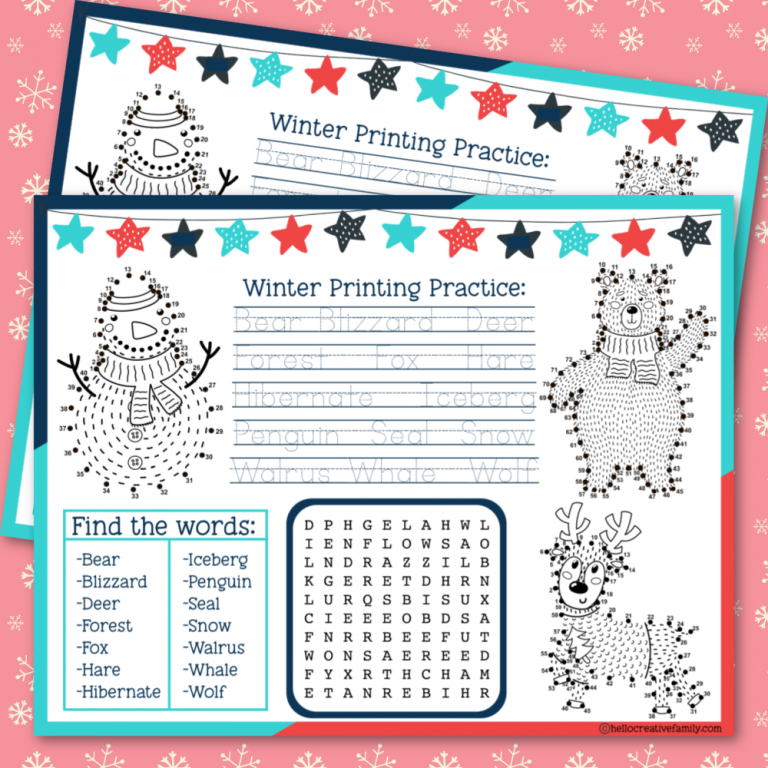 Winter Activity Placemat Printable + 18 Printables for Winter Fun