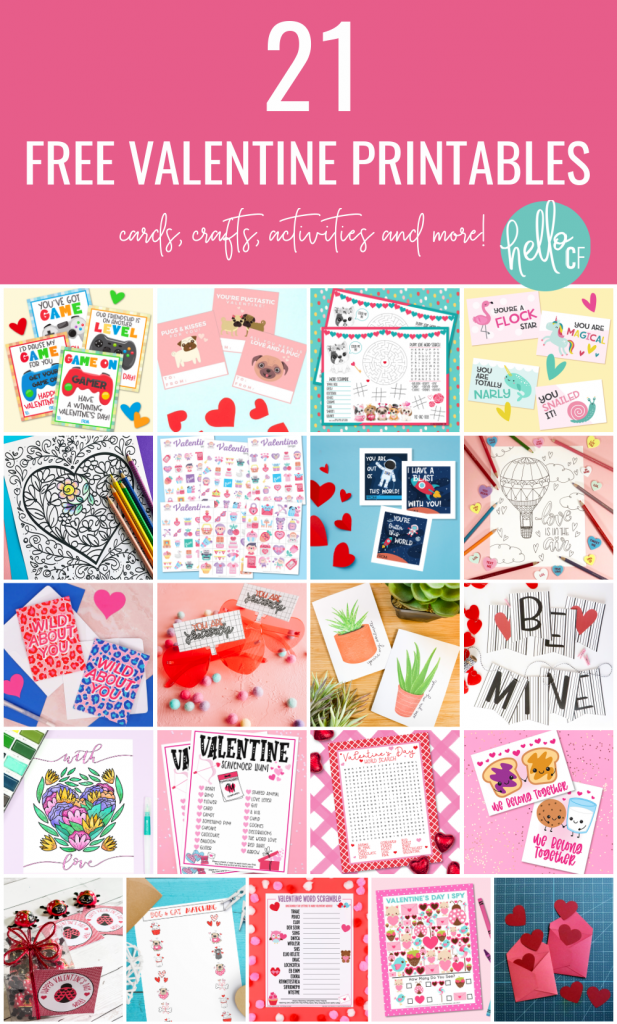 Download 21 Free Valentine's Day Printables for fun for all ages! Includes Free Printable Valentine's Day Cards, games, activities, kids crafts, coloring sheets and more! Printables #ValentinesDay #Valentine #PrintableValentinesDaCards #handmade #kidsactivities #printables