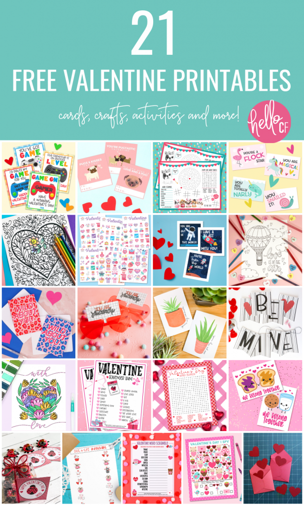 Download 21 Free Valentine's Day Printables for fun for all ages! Includes Free Printable Valentine's Day Cards, games, activities, kids crafts, coloring sheets and more! Printables #ValentinesDay #Valentine #PrintableValentinesDaCards #handmade #kidsactivities #printables
