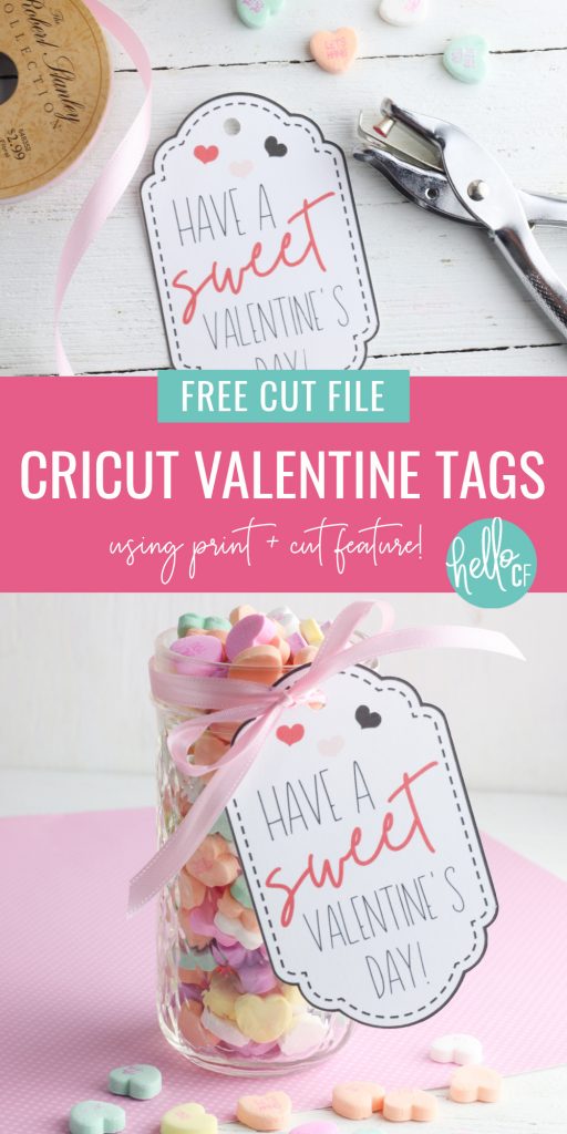 If you have wondered how to make Print and Cut tags on Cricut you're in luck! We're making super simple Valentine Tags perfect for adding a special touch to handmade Valentine's Day Gifts! Includes a free cut file and step by step instructions. #CricutCreated #CricutMade #Handmade #ValentineCard #SweetHearts #SVG #GiftTags
