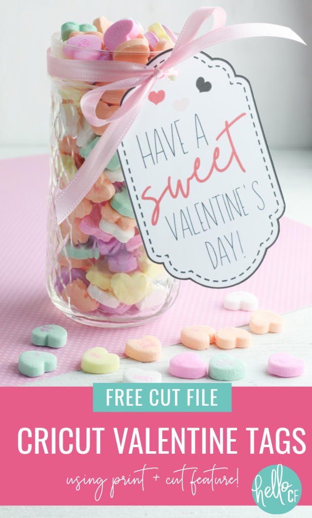 If you have wondered how to make Print and Cut tags on Cricut you're in luck! We're making super simple Valentine Tags perfect for adding a special touch to handmade Valentine's Day Gifts! Includes a free cut file and step by step instructions. #CricutCreated #CricutMade #Handmade #ValentineCard #SweetHearts #SVG #GiftTags