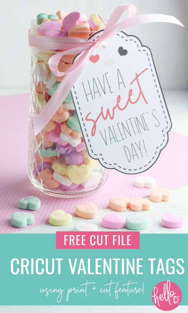If you have wondered  how to make Print and Cut tags on Cricut you're in luck! We're making super simple Valentine Tags perfect for adding a special touch to handmade Valentine's Day Gifts! Includes a free cut file and step by step instructions. #CricutCreated #CricutMade #Handmade #ValentineCard #SweetHearts #SVG #GiftTags