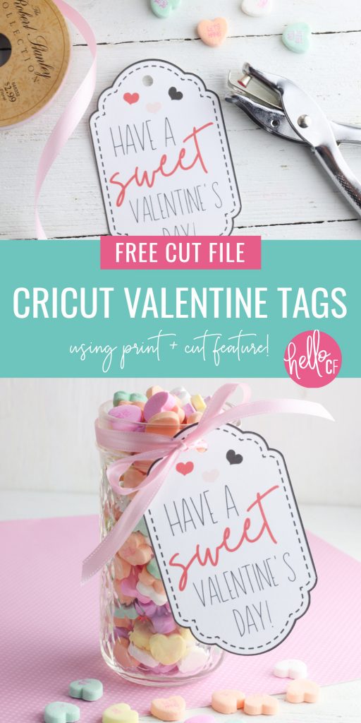 If you have wondered  how to make Print and Cut tags on Cricut you're in luck! We're making super simple Valentine Tags perfect for adding a special touch to handmade Valentine's Day Gifts! Includes a free cut file and step by step instructions. #CricutCreated #CricutMade #Handmade #ValentineCard #SweetHearts #SVG #GiftTags