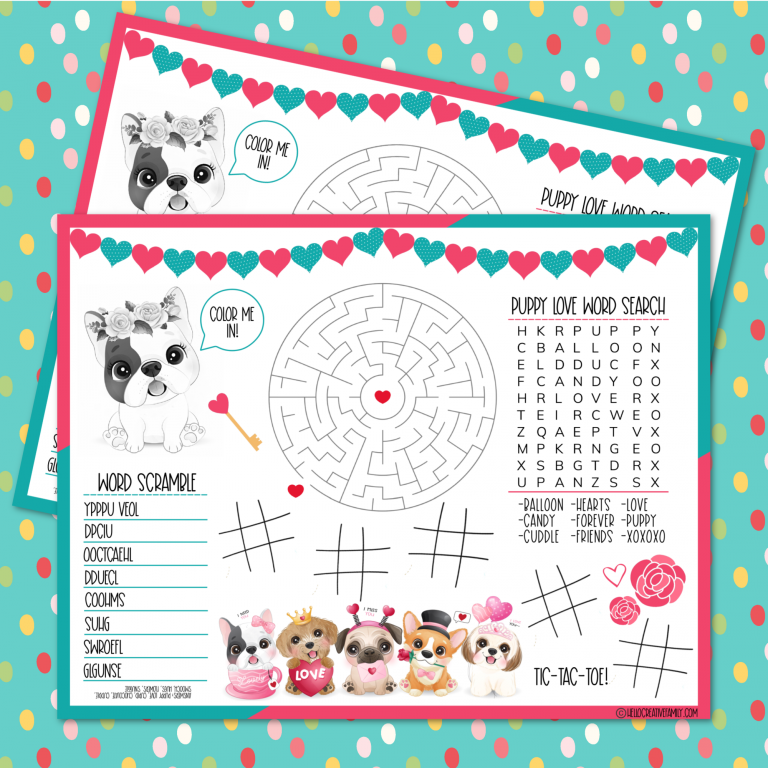 Puppy Love Activity Sheet + 21 Valentine’s Day Printables