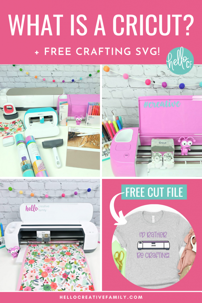 Do you love crafting? We do too! Have you ever wondered "What Is A Cricut Cutting Machine?" Be prepared to have your crafting and DIY life changed forever in this ultimate Cricut guide! We're answering all of your Cricut questions about what is a Cricut Maker, Cricut Explore Air 2 and Cricut Joy and we're also sharing a free craft SVG that says "I'd Rather Be Crafting" and has a drawing of a Cricut.