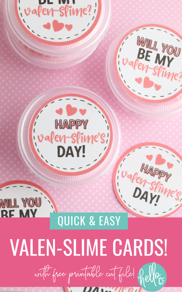 DIY Slime Valentine Cards with this quick and easy craft! Includes a recipe for DIY heart slime and a free printable that you can cut with scissors or using the print and cut function on your Cricut! #ValentinesDay #kidscrafts #ValentineCard #PrintableValentine #printable #printandcut #cricutcreated #CricutMade