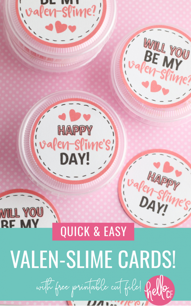 DIY Slime Valentine Cards with this quick and easy craft! Includes a recipe for DIY heart slime and a free printable that you can cut with scissors or using the print and cut function on your Cricut! #ValentinesDay #kidscrafts #ValentineCard #PrintableValentine #printable #printandcut #cricutcreated #CricutMade