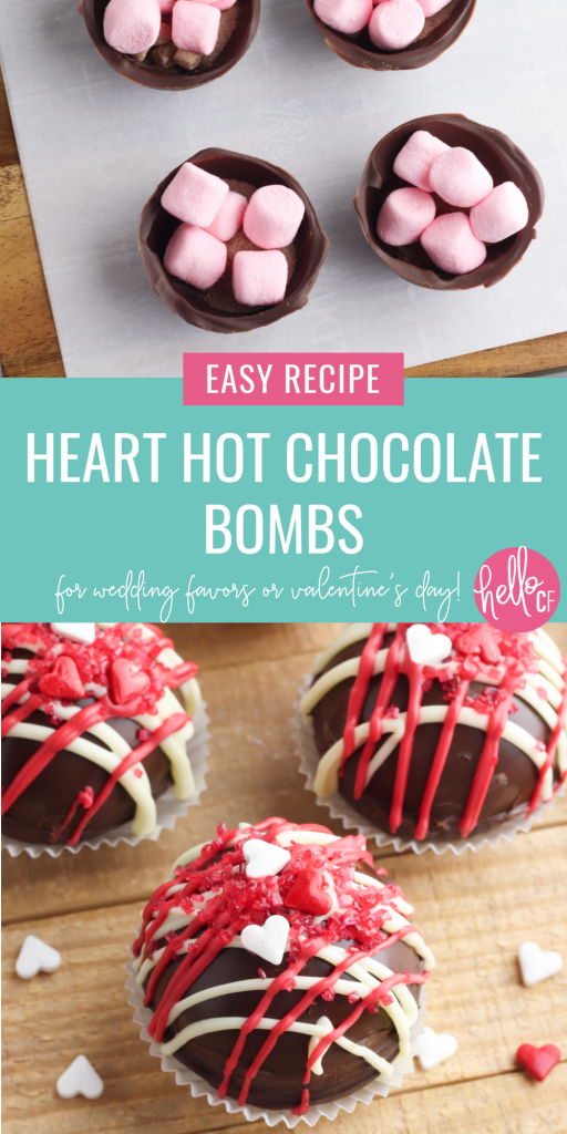 Looking for unique handmade wedding favor ideas? This heart hot chocolate bombs recipe makes a beautiful one of a kind gift that the recipient will love! Also wonderful for anniversary gifts and Valentine gifts for chocolate lovers! 
