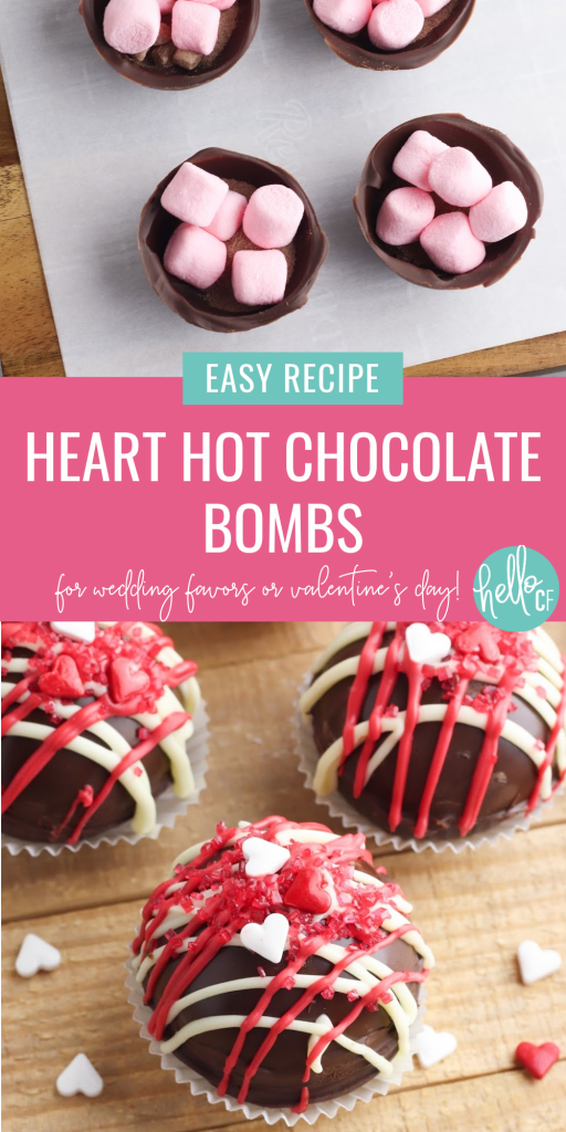 Looking for unique handmade wedding favor ideas? This heart hot chocolate bombs recipe makes a beautiful one of a kind gift that the recipient will love! Also wonderful for anniversary gifts and Valentine gifts for chocolate lovers!